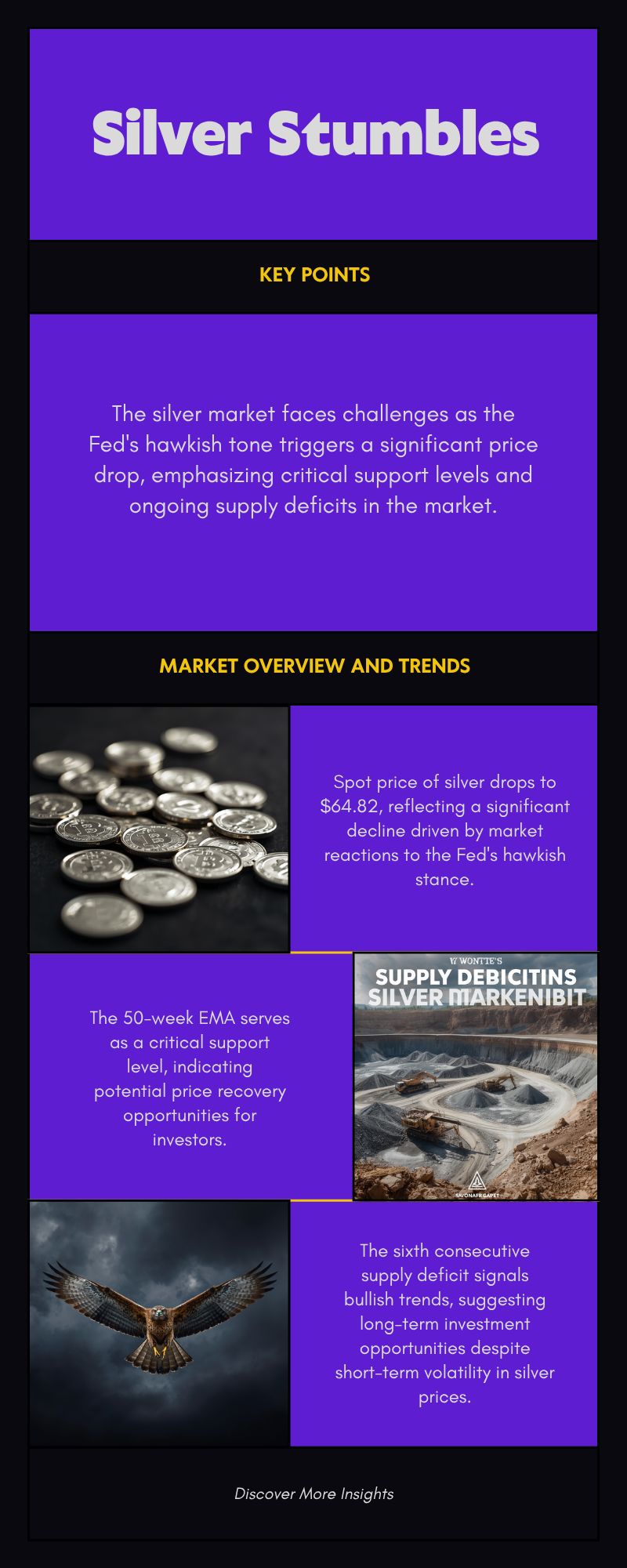 Silver Market Weekly Overview: Hawkish Fed Triggers 5% Decline — key stats infographic